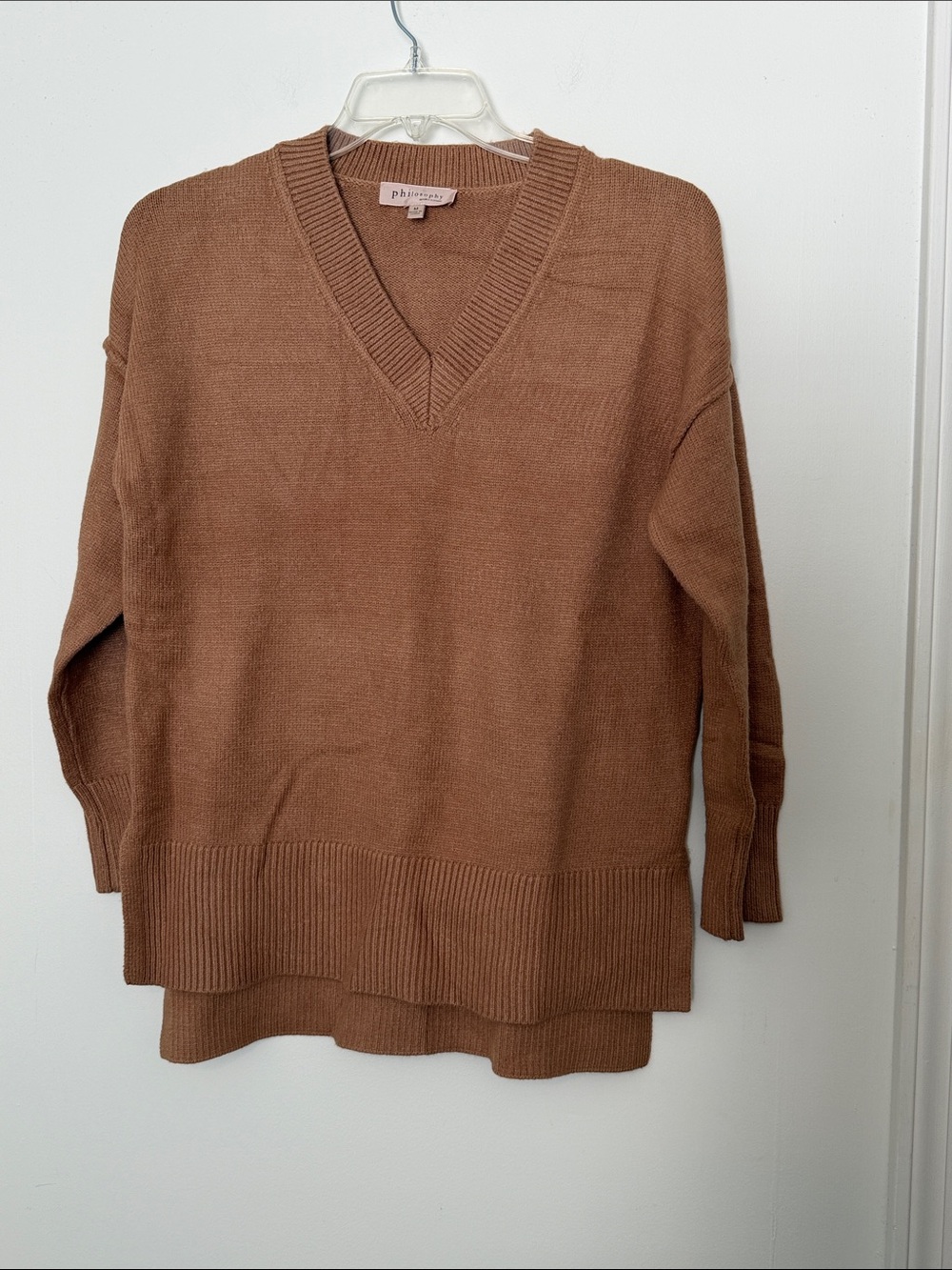Philosophy Camel V-Neck Oversized Knit Sweater
